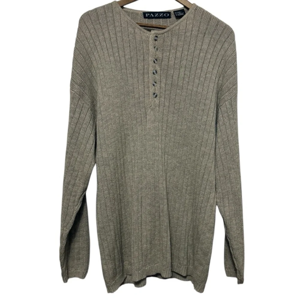 Pazzo Chunky Pullover Sweater Vintage Mens XL Ramie Cotton Henley Fisherman